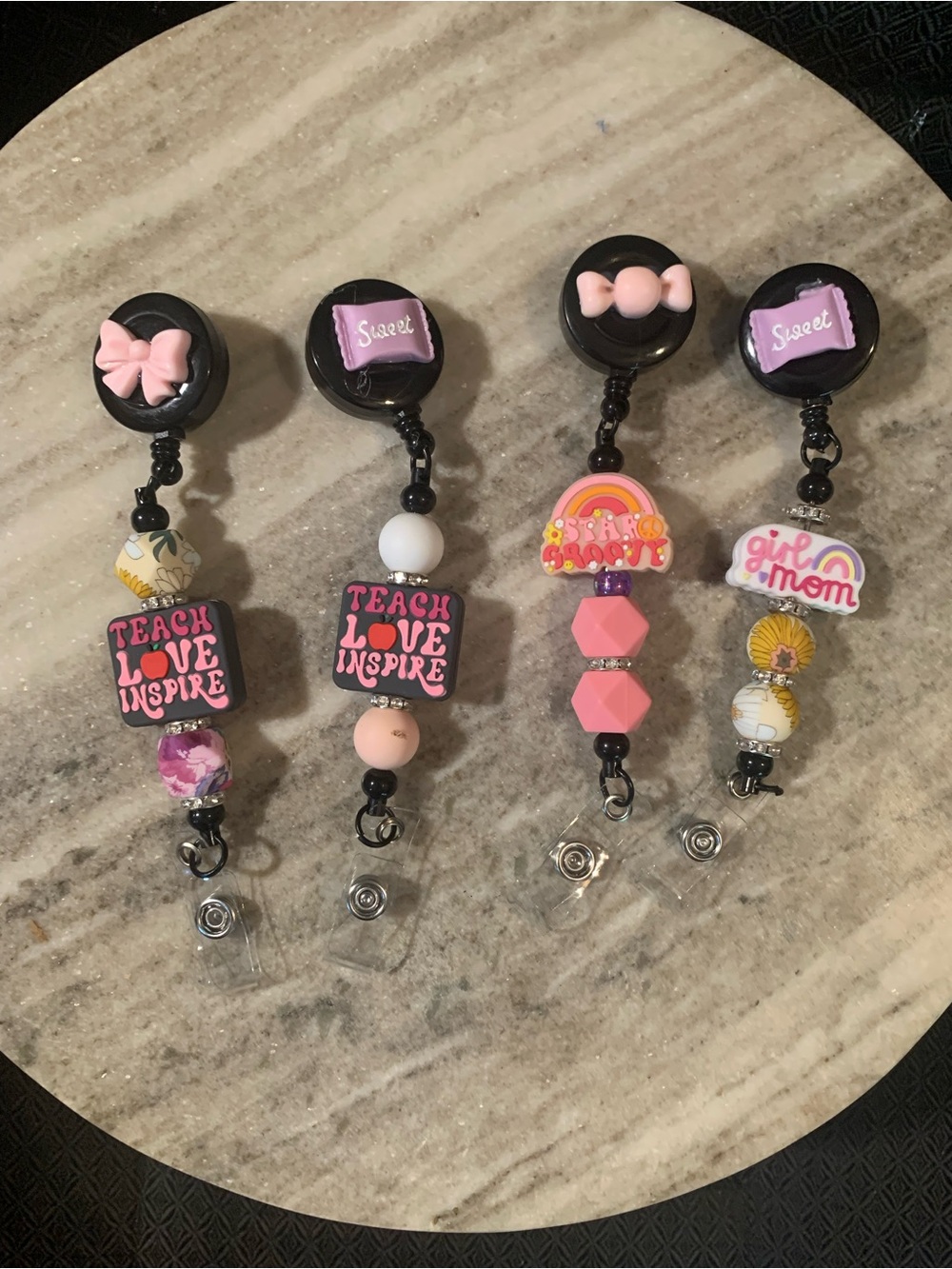 Cute Pink Teacher & Mom Badge Reels - Pink Accessories